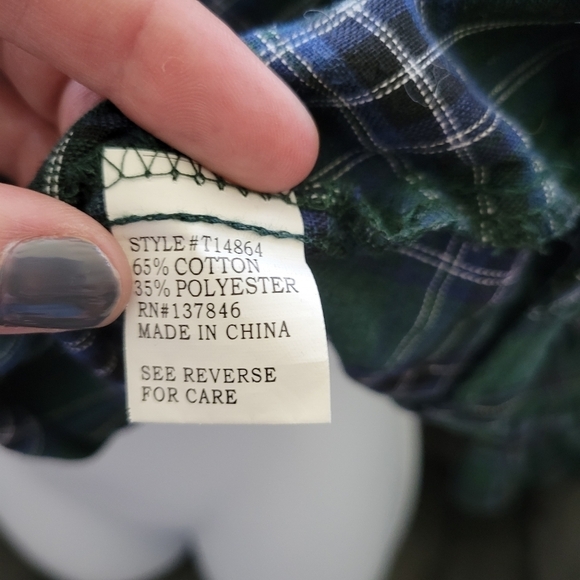 Kontrol Contemporary Small Green & Navy Plaid Long Sleeve Shirt Pearl Studs - Picture 9 of 9